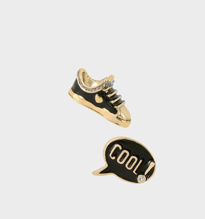 Black Betsey Johnson Back To Cool Sneaker Mismatch Studs Women's Earrings | CYER-29475