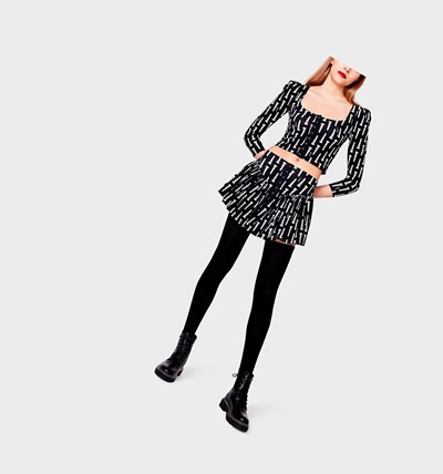 Black Betsey Johnson Betseys Vintage Inspired Flounce Mini Skirt Women's Bottoms | ZJMQ-67805