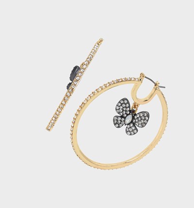 Black Betsey Johnson Betseyton Orbital Hoops Crystal Women's Earrings | BUOT-37568