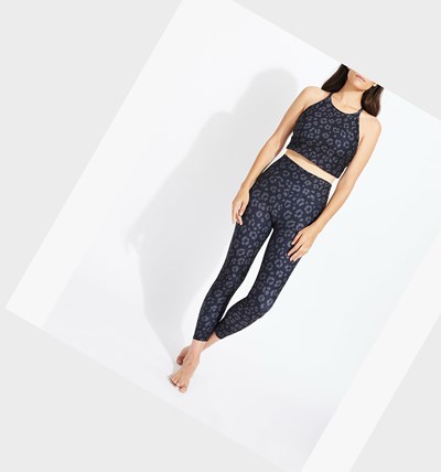 Black Betsey Johnson Folded Waist Cheetah Legging Women's Bottoms | GOBJ-25496