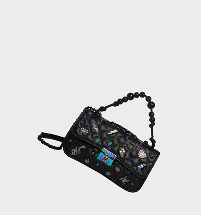 Black Betsey Johnson Ghostly Charms Quilted Bag Women's Shoulder Bags | YJTD-24736