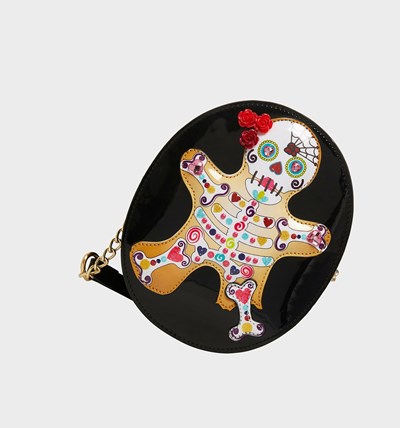 Black Betsey Johnson Gingerbread Bones Crossbody Women's Kitsch Bags | QFWS-30428