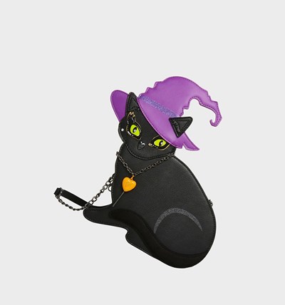 Black Betsey Johnson Kitsch Kitty Witch Women's Crossbody Bags | WCIH-61057