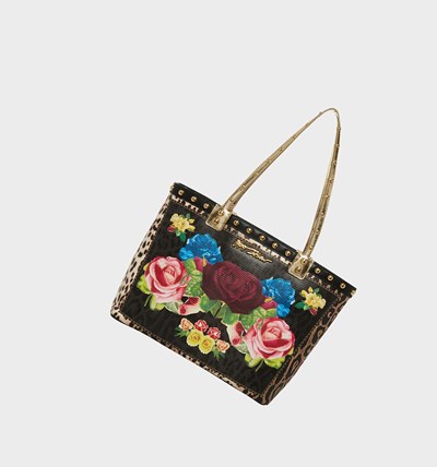Black Betsey Johnson Mirror Floral Floral Women's Tote Bags | QCAB-57943