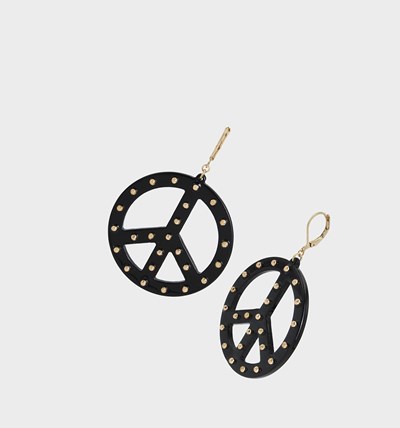 Black Betsey Johnson Peace Out Drop Women's Earrings | PJBR-41237