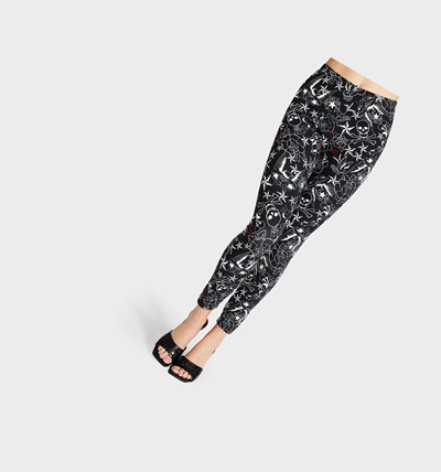 Black Betsey Johnson Pretty In Punk Vintage Inspired Legging Tattoo Print Women's Bottoms | SVPD-39712