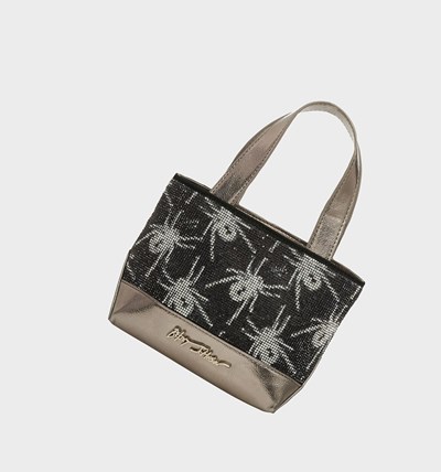 Black Betsey Johnson Rhinestone Micro Tote Women's Shoulder Bags | VHAL-54316