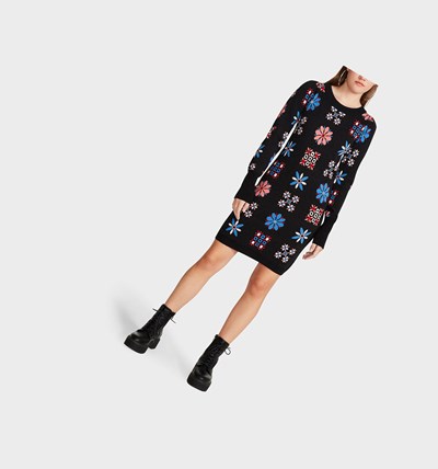 Black Betsey Johnson Tantalizing Tiles Women's Dresses | OUPG-02589