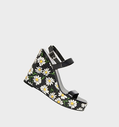 Black / White Betsey Johnson Landry Women's Sandals | YQOK-26017