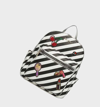Black / White Betsey Johnson Stripe It Rich Large Women's Backpack | LPIV-24678