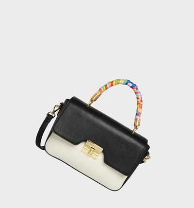 Black / White Betsey Johnson Weave On Top Handle Bag Women's Crossbody Bags | IREA-85210