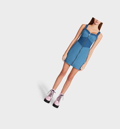 Blue Betsey Johnson Patched Up Denim Mini Women's Dresses | ZPRX-80712