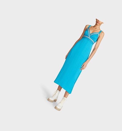 Blue Betsey Johnson Pretty Pleats Midi Women's Dresses | MCDY-12978