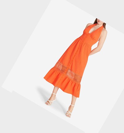 Coral Betsey Johnson Snap To It Midi Coral Women's Dresses | FXCZ-58621