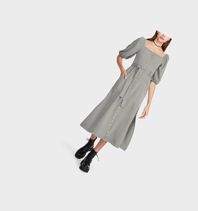 Grey / Olive Betsey Johnson Snapped Up Midi Grey Sage Women's Dresses | DWTI-60432