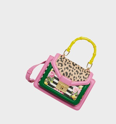 Leopard Betsey Johnson Get A Grip Bamboo Handle Bag Women's Shoulder Bags | PLAB-37954