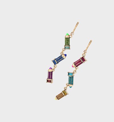 Multicolor Betsey Johnson Back To Cool Colored Pencil Linear Women's Earrings | NCRP-31295