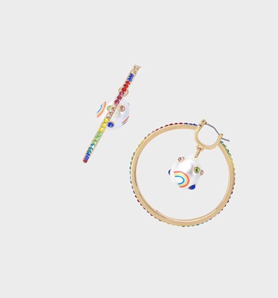 Multicolor Betsey Johnson One Love Charm Hoops Women's Earrings | SDYF-14897