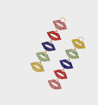 Multicolor Betsey Johnson One Love Lip Linear Women's Earrings | PSTJ-98453