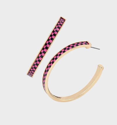 Pink Betsey Johnson Back To Cool Checherboard Hoop Women's Earrings | ISYU-07462