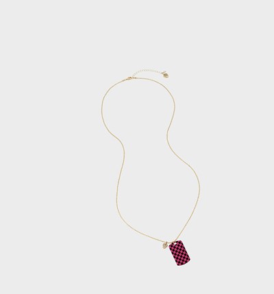 Pink Betsey Johnson Back To Cool Checker Tag Pendant Women's Necklaces | WBGF-16057