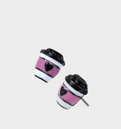 Pink Betsey Johnson Back To Cool Coffee Studs Women's Earrings | GMNT-09371