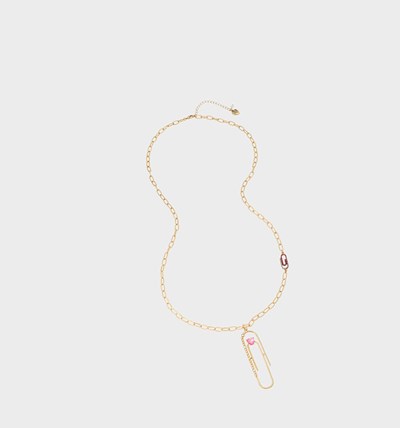 Pink Betsey Johnson Back To Cool Paper Clip Long Pendant Women's Necklaces | MLNQ-04216