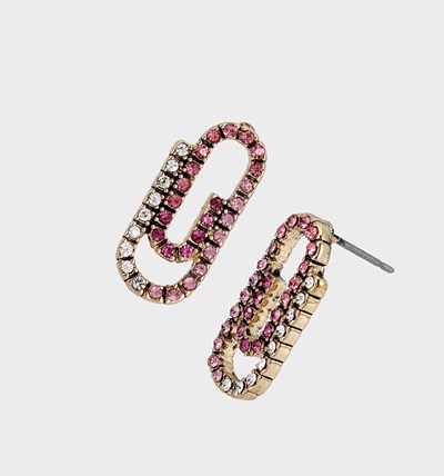 Pink Betsey Johnson Back To Cool Paper Clip Studs Women's Earrings | UBWS-27318