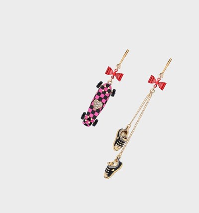 Pink Betsey Johnson Back To Cool Skateboard Mismatch Women's Earrings | NBYU-86349