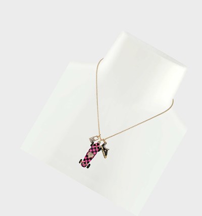 Pink Betsey Johnson Back To Cool Skateboard Pendant Women's Necklaces | NQWE-68537