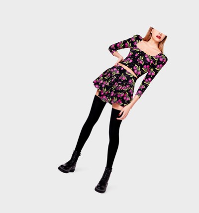 Pink Betsey Johnson Betseys Vintage Inspired Flounce Mini Skirt Cherry Women's Bottoms | MPJB-91527