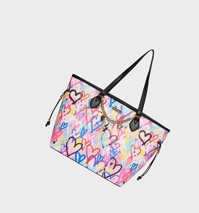 Pink Betsey Johnson Graffiti Sweetie Women's Tote Bags | QRWH-10579