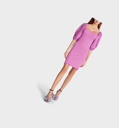 Pink Betsey Johnson Smock Knit Poplin Women's Dresses | YBNG-76042