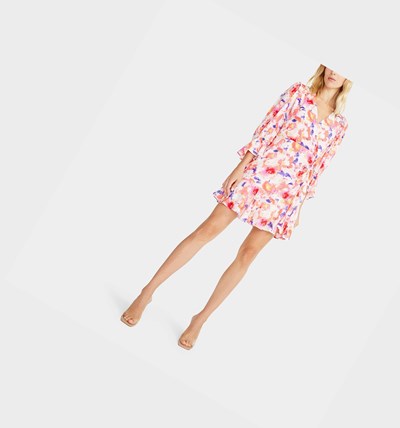 Pink Betsey Johnson Sunset Floral Ruffled Women's Dresses | OWBH-26850