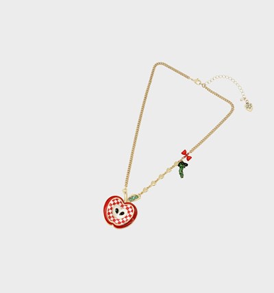 Red Betsey Johnson Back To Cool Apple Pendant Women's Necklaces | DEXJ-26408