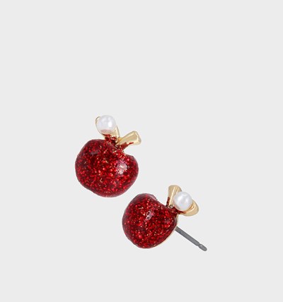 Red Betsey Johnson Back To Cool Apple Studs Women's Earrings | AYLM-65917