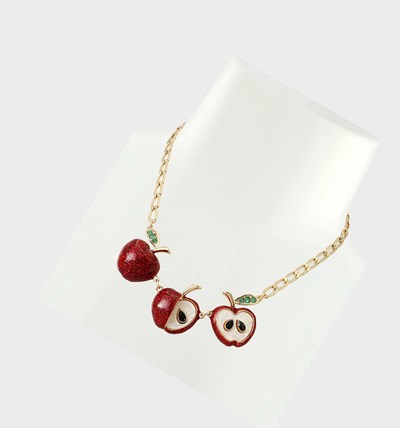 Red Betsey Johnson Back To Cool Apple Women's Necklaces | YKOS-35691