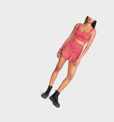 Red / White Betsey Johnson Pretty Polka Set Women's Tops | BFLO-53284