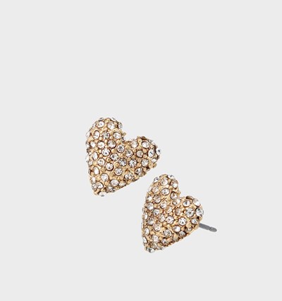 White Betsey Johnson Back To Cool Heart Studs Crystal Women's Earrings | UWEL-08463
