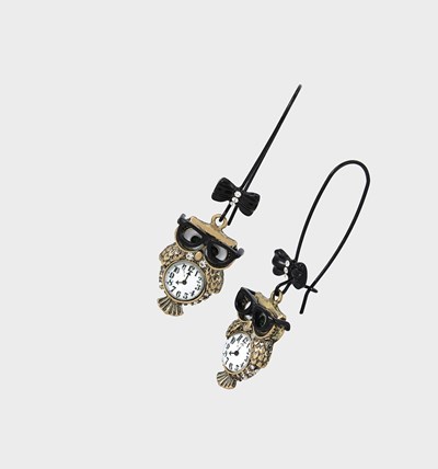 White Betsey Johnson Back To Cool Owl Hook Crystal Women's Earrings | EVRH-41087