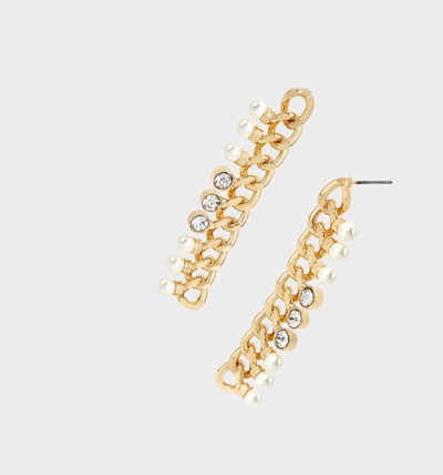 White Betsey Johnson Betseyton Chain Linear Crystal Women's Earrings | PCYK-95432