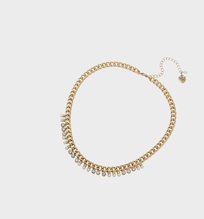 White Betsey Johnson Betseyton Pearl Frontal Crystal Women's Necklaces | TPSK-06291