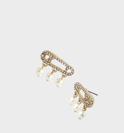 White Betsey Johnson Betseyton Safety Pin Crystal Women's Earrings | JIPB-60981