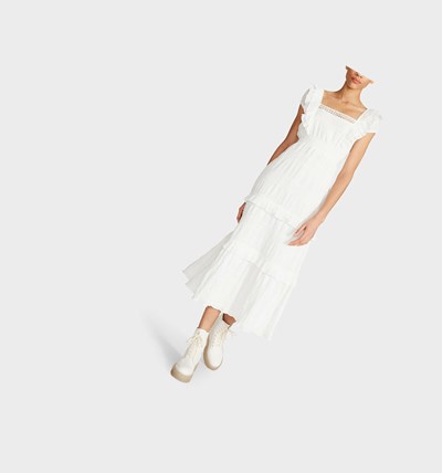 White Betsey Johnson Lovely Layers Maxi Women's Dresses | VQHE-63458