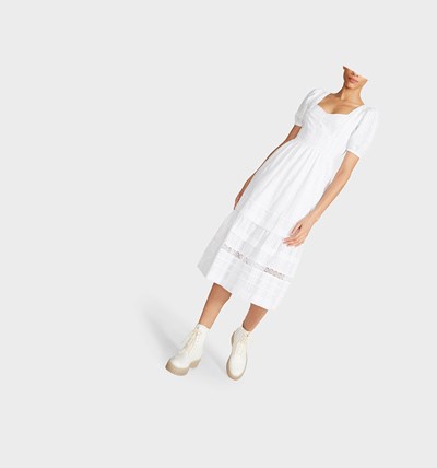 White Betsey Johnson Powder Puff Midi Women's Dresses | EXHU-52690